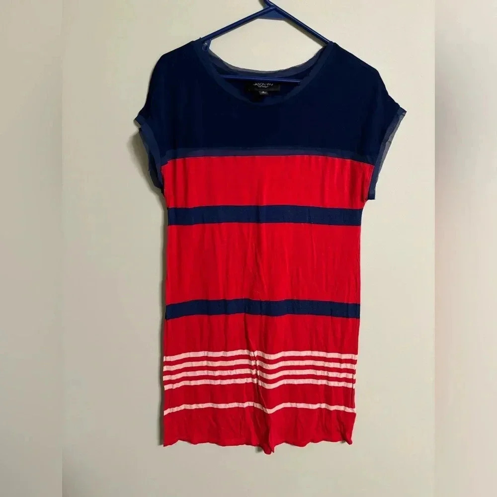 Jason Wu Target Dress Medium Red Striped Lightweight Casual Blue Jersey Shift